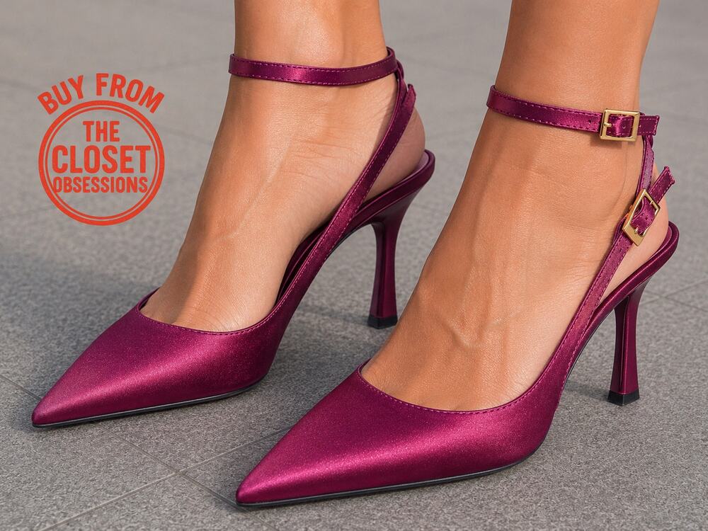 ZARA Satin Magenta Slingback Heels NWT Pointed Toe Stiletto 7.5